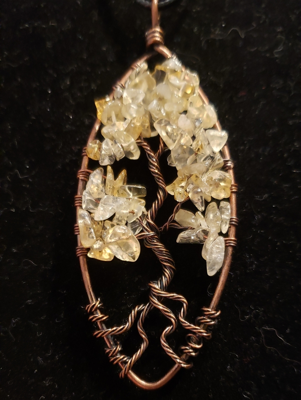 Citrine Gemstone Fall Leaves On Copper-wrapped Tree of Life Necklace. NEW. 2"